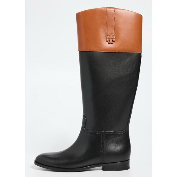 TORY BURCH DOUBLE T RIDING BOOT Black Bourbon Size 6 New
